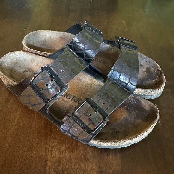 Birkenstock Arizona Gator Gleam Black Sandals Size 8 Women's Animal Print Read - Picture 1 of 8